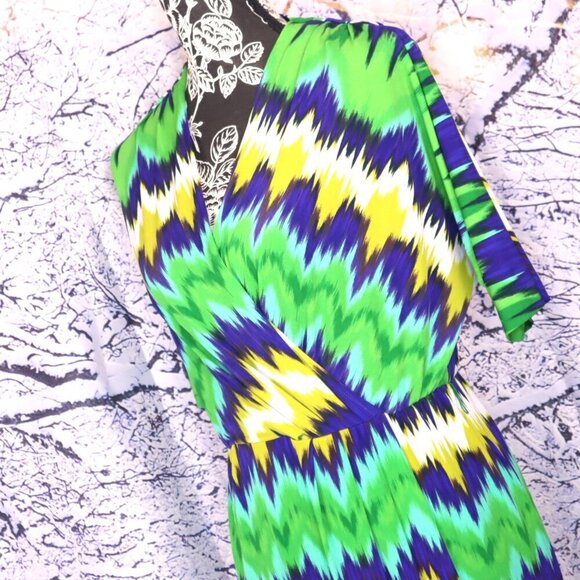 BRIGHT BRUSHSTROKES DRESS 4 Calvin Klein Mardi Gras Office Party Wrap Surplice - Picture 1 of 14